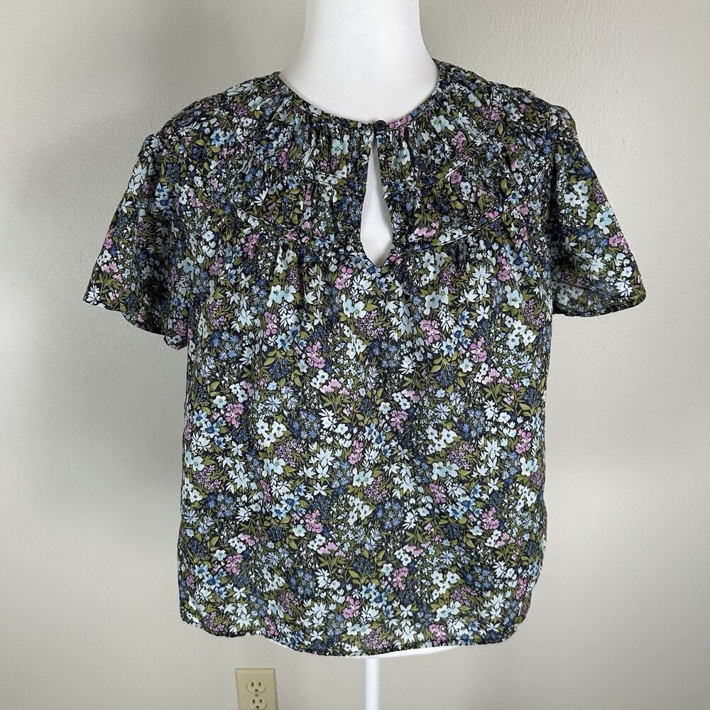 Old Navy S Shirred Top Blouse Floral Flutter Sleeve Peasant Boho Cottagecore